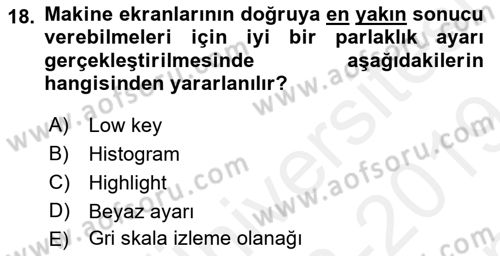 Sayısal Fotoğrafa Giriş Dersi 2018 - 2019 Yılı (Final) Dönem Sonu Sınav Soruları 18. Soru