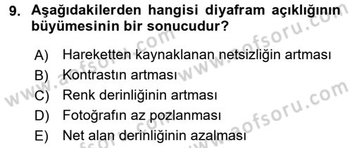 Sayısal Fotoğrafa Giriş Dersi 2018 - 2019 Yılı (Final) Dönem Sonu Sınav Soruları 9. Soru