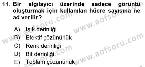 Sayısal Fotoğrafa Giriş Dersi 2018 - 2019 Yılı Yaz Okulu Sınavı 11. Soru