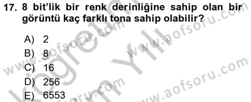 Sayısal Fotoğrafa Giriş Dersi 2018 - 2019 Yılı Yaz Okulu Sınav Soruları 17. Soru