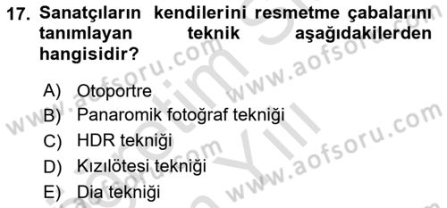 Sayısal Fotoğrafa Giriş Dersi 2020 - 2021 Yılı Yaz Okulu Sınav Soruları 17. Soru