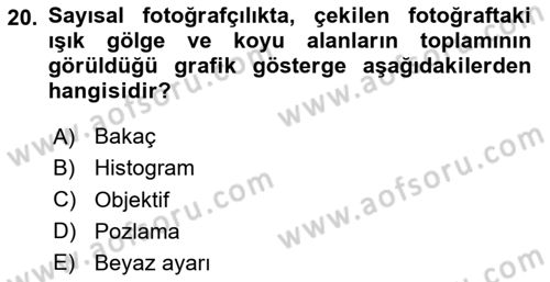 Sayısal Fotoğrafa Giriş Dersi 2020 - 2021 Yılı Yaz Okulu Sınav Soruları 20. Soru