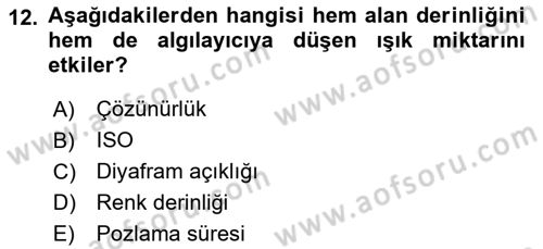 Sayısal Fotoğrafa Giriş Dersi 2021 - 2022 Yılı (Vize) Ara Sınav Soruları 12. Soru