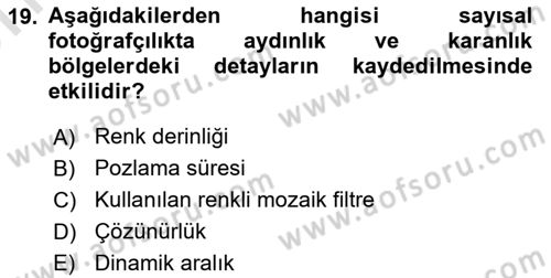 Sayısal Fotoğrafa Giriş Dersi 2021 - 2022 Yılı (Vize) Ara Sınav Soruları 19. Soru