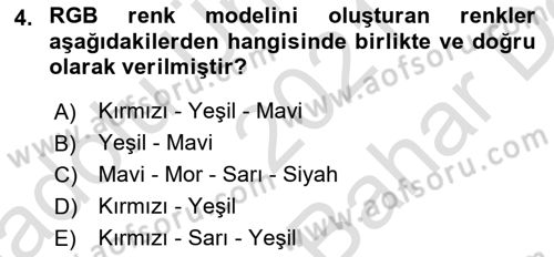 Sayısal Fotoğrafa Giriş Dersi 2021 - 2022 Yılı (Vize) Ara Sınav Soruları 4. Soru