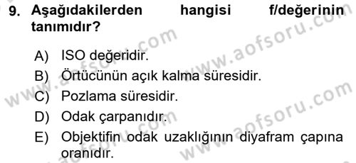 Sayısal Fotoğrafa Giriş Dersi 2021 - 2022 Yılı (Vize) Ara Sınav Soruları 9. Soru