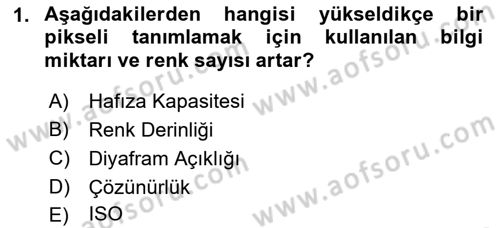 Sayısal Fotoğrafa Giriş Dersi 2021 - 2022 Yılı (Final) Dönem Sonu Sınav Soruları 1. Soru