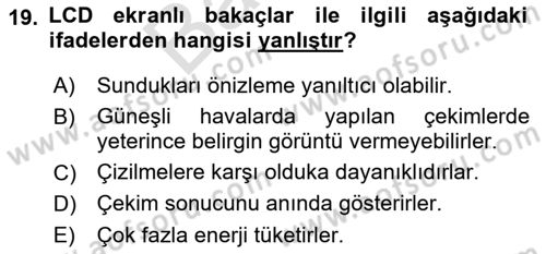 Sayısal Fotoğrafa Giriş Dersi 2021 - 2022 Yılı (Final) Dönem Sonu Sınav Soruları 19. Soru