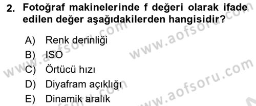Sayısal Fotoğrafa Giriş Dersi 2021 - 2022 Yılı (Final) Dönem Sonu Sınav Soruları 2. Soru