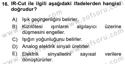 Sayısal Fotoğrafa Giriş Dersi 2021 - 2022 Yılı Yaz Okulu Sınav Soruları 16. Soru