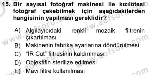 Sayısal Fotoğrafa Giriş Dersi 2022 - 2023 Yılı Yaz Okulu Sınav Soruları 15. Soru