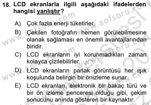 Sayısal Fotoğrafa Giriş Dersi 2022 - 2023 Yılı Yaz Okulu Sınav Soruları 18. Soru