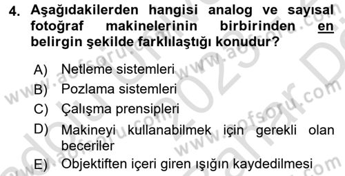 Sayısal Fotoğrafa Giriş Dersi 2023 - 2024 Yılı (Vize) Ara Sınav Soruları 4. Soru