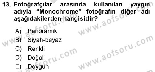 Sayısal Fotoğrafa Giriş Dersi 2023 - 2024 Yılı (Final) Dönem Sonu Sınav Soruları 13. Soru