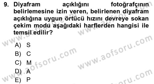 Sayısal Fotoğrafa Giriş Dersi 2023 - 2024 Yılı (Final) Dönem Sonu Sınav Soruları 9. Soru