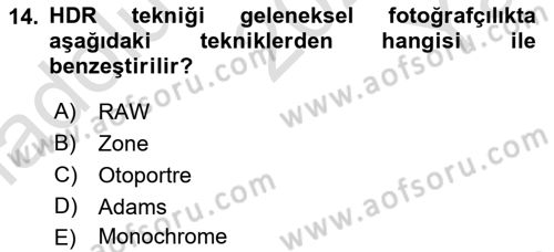 Sayısal Fotoğrafa Giriş Dersi 2023 - 2024 Yılı Yaz Okulu Sınav Soruları 14. Soru