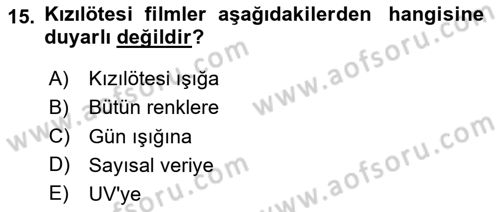 Sayısal Fotoğrafa Giriş Dersi 2023 - 2024 Yılı Yaz Okulu Sınav Soruları 15. Soru