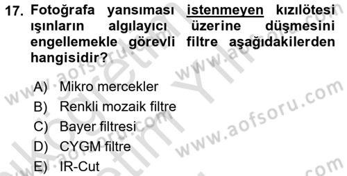 Sayısal Fotoğrafa Giriş Dersi 2023 - 2024 Yılı Yaz Okulu Sınav Soruları 17. Soru