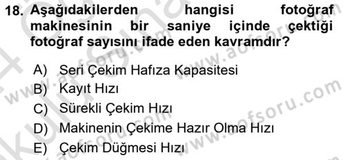 Sayısal Fotoğrafa Giriş Dersi 2023 - 2024 Yılı Yaz Okulu Sınav Soruları 18. Soru