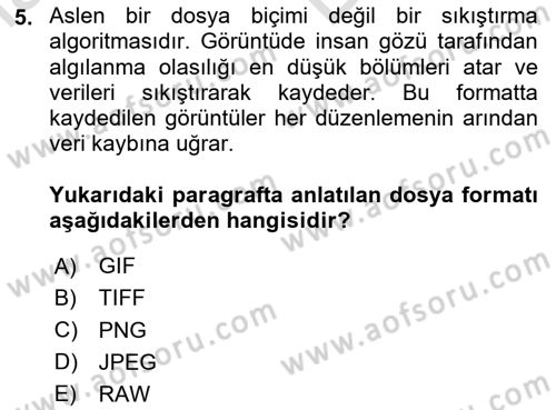Sayısal Fotoğrafa Giriş Dersi 2024 - 2025 Yılı (Vize) Ara Sınav Soruları 5. Soru