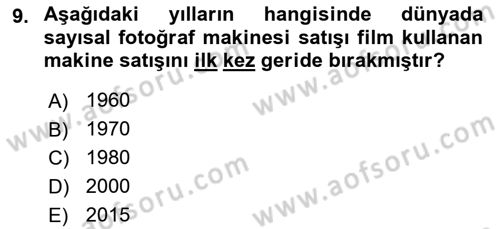Sayısal Fotoğrafa Giriş Dersi 2024 - 2025 Yılı (Vize) Ara Sınav Soruları 9. Soru