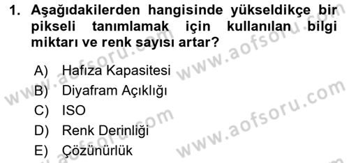 Sayısal Fotoğrafa Giriş Dersi 2024 - 2025 Yılı (Final) Dönem Sonu Sınav Soruları 1. Soru
