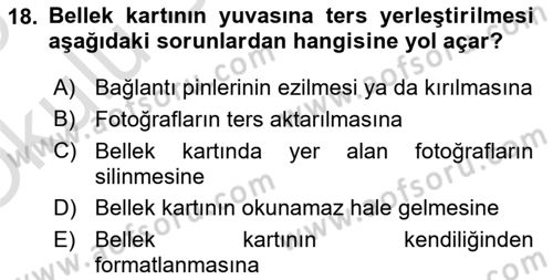 Sayısal Fotoğrafa Giriş Dersi 2024 - 2025 Yılı Yaz Okulu Sınav Soruları 18. Soru