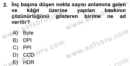 Sayısal Fotoğrafa Giriş Dersi 2024 - 2025 Yılı Yaz Okulu Sınav Soruları 2. Soru