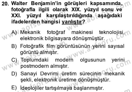 Fotoğraf Kültürü Dersi 2013 - 2014 Yılı (Final) Dönem Sonu Sınav Soruları 20. Soru