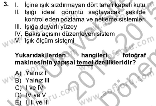 Fotoğraf Kültürü Dersi 2014 - 2015 Yılı (Final) Dönem Sonu Sınav Soruları 3. Soru