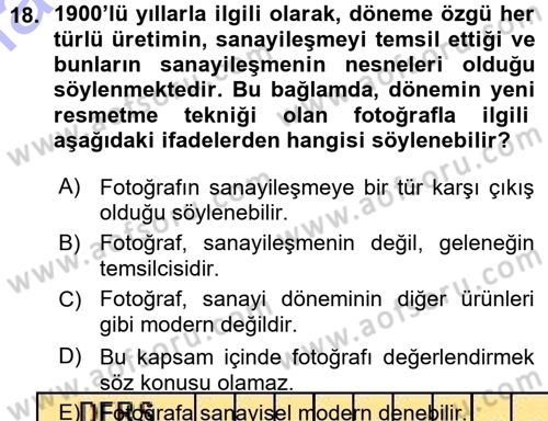 Fotoğraf Kültürü Dersi 2015 - 2016 Yılı (Vize) Ara Sınav Soruları 18. Soru