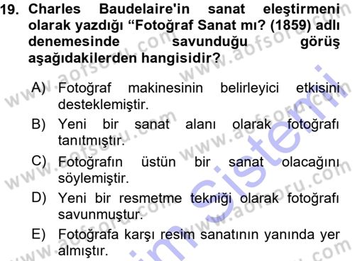 Fotoğraf Kültürü Dersi Ara Sınavı Deneme Sınav Soruları 19. Soru