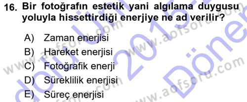 Fotoğraf Kültürü Dersi 2015 - 2016 Yılı (Final) Dönem Sonu Sınav Soruları 16. Soru