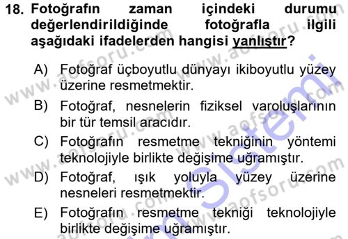 Fotoğraf Kültürü Dersi 2015 - 2016 Yılı (Final) Dönem Sonu Sınav Soruları 18. Soru