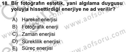 Fotoğraf Kültürü Dersi 2016 - 2017 Yılı 3 Ders Sınav Soruları 18. Soru
