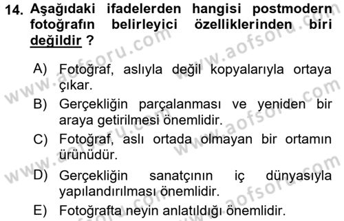 Fotoğraf Kültürü Dersi Ara Sınavı Deneme Sınav Soruları 14. Soru