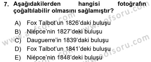 Fotoğraf Kültürü Dersi Ara Sınavı Deneme Sınav Soruları 7. Soru