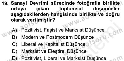 Fotoğraf Kültürü Dersi 2016 - 2017 Yılı (Final) Dönem Sonu Sınav Soruları 19. Soru