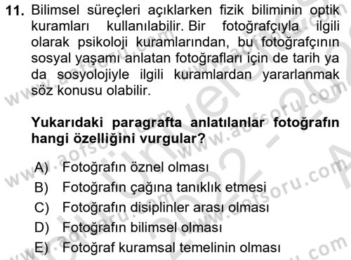 Fotoğraf Kültürü Dersi Ara Sınavı Deneme Sınav Soruları 11. Soru