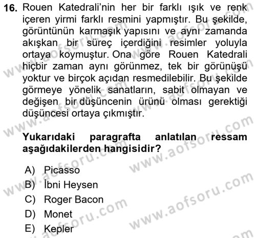 Fotoğraf Kültürü Dersi Ara Sınavı Deneme Sınav Soruları 16. Soru