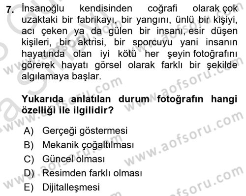 Fotoğraf Kültürü Dersi Ara Sınavı Deneme Sınav Soruları 7. Soru