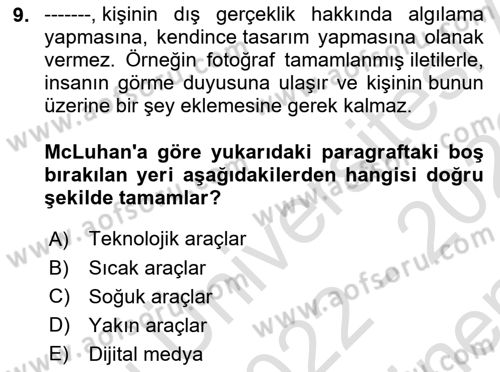 Fotoğraf Kültürü Dersi 2022 - 2023 Yılı (Final) Dönem Sonu Sınav Soruları 9. Soru