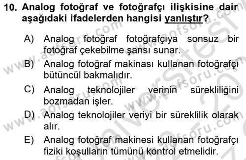 Fotoğraf Kültürü Dersi 2022 - 2023 Yılı Yaz Okulu Sınav Soruları 10. Soru