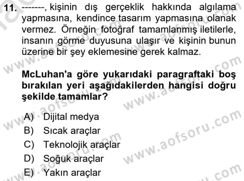 Fotoğraf Kültürü Dersi 2022 - 2023 Yılı Yaz Okulu Sınav Soruları 11. Soru