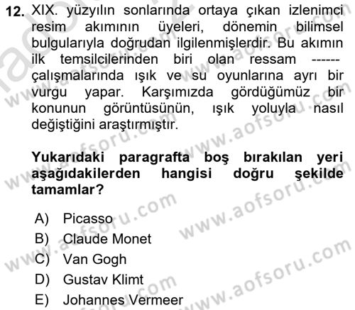 Fotoğraf Kültürü Dersi 2023 - 2024 Yılı (Vize) Ara Sınav Soruları 12. Soru