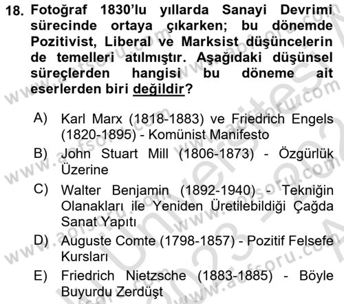 Fotoğraf Kültürü Dersi 2023 - 2024 Yılı (Vize) Ara Sınav Soruları 18. Soru