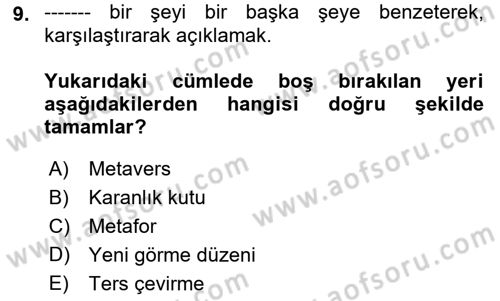 Fotoğraf Kültürü Dersi 2023 - 2024 Yılı (Vize) Ara Sınav Soruları 9. Soru