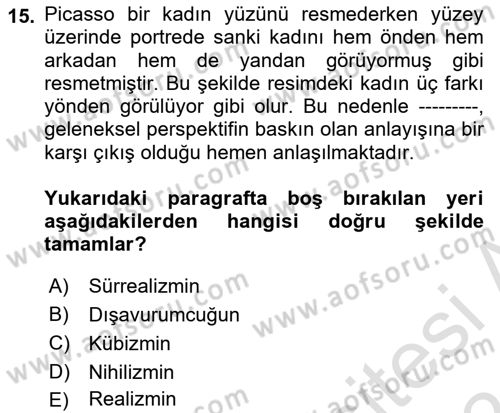 Fotoğraf Kültürü Dersi 2023 - 2024 Yılı (Final) Dönem Sonu Sınav Soruları 15. Soru