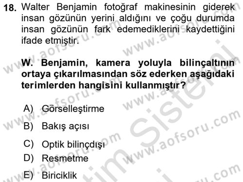 Fotoğraf Kültürü Dersi 2023 - 2024 Yılı (Final) Dönem Sonu Sınav Soruları 18. Soru