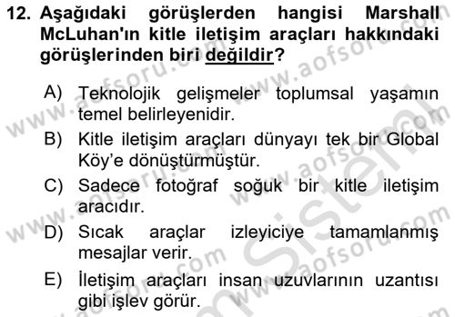 Fotoğraf Kültürü Dersi 2023 - 2024 Yılı Yaz Okulu Sınav Soruları 12. Soru